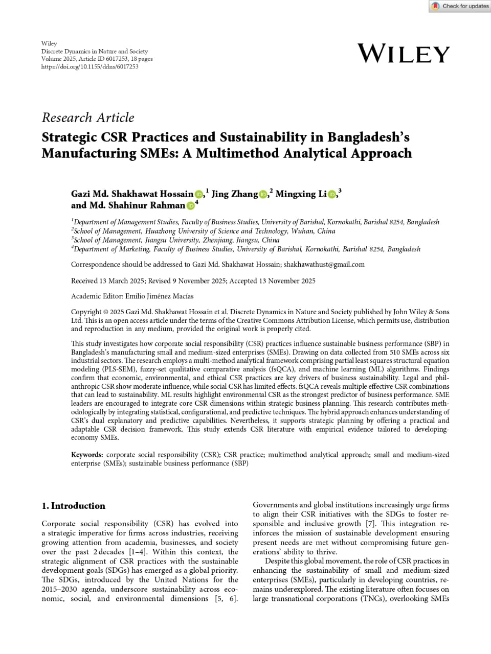 Dr. Gazi Md. Shakhawat Hossain’s SCIE-Indexed Research Achievement