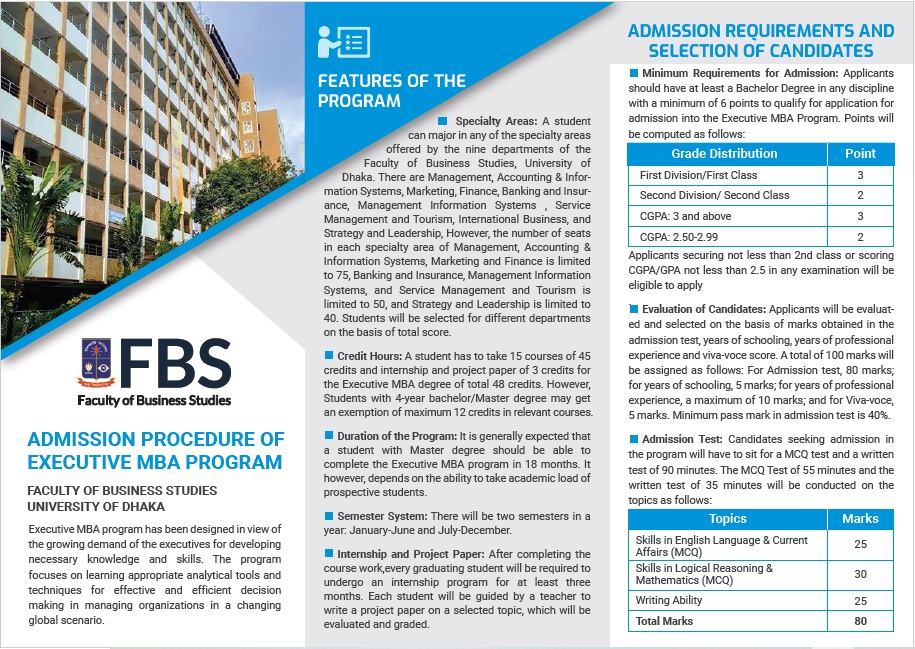 Executive MBA Admission Announcement for 4th batch