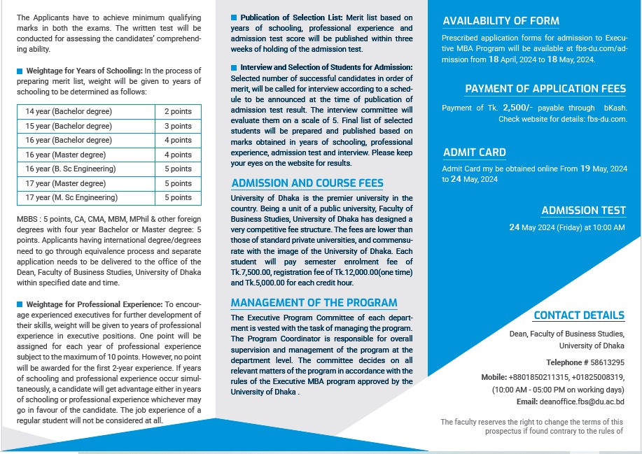 Executive MBA Admission Announcement for 4th batch