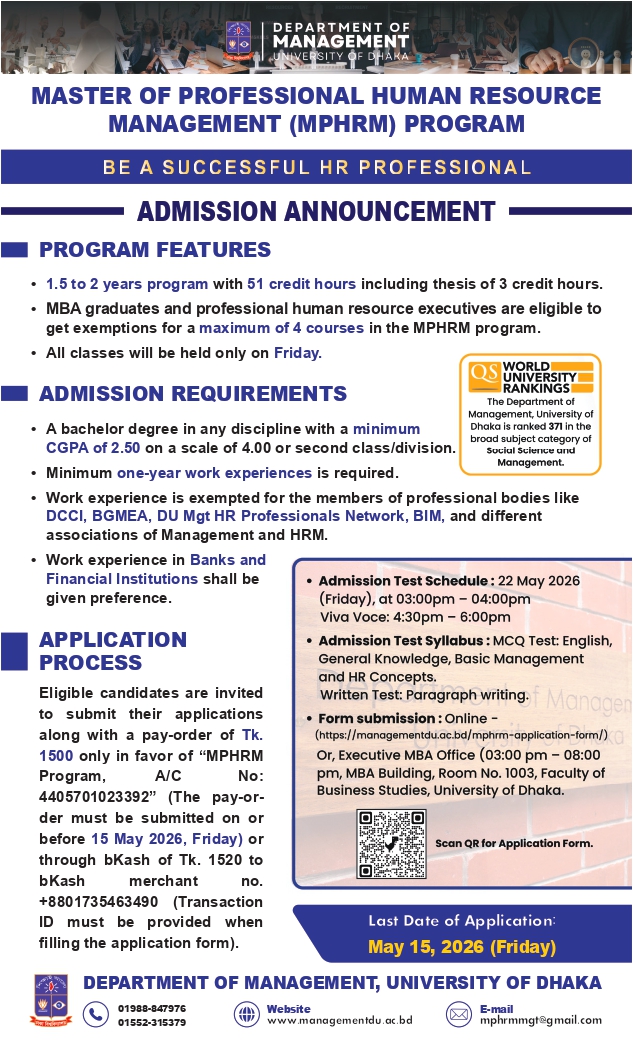 Admission Announcement 15th-Batch