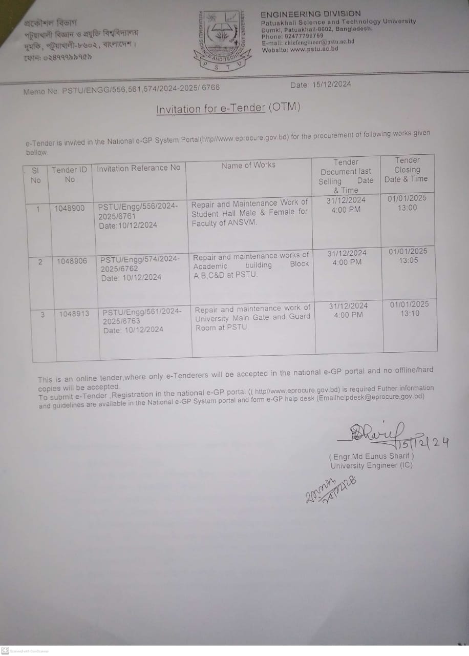 Invitation for e-Tender(OTM)